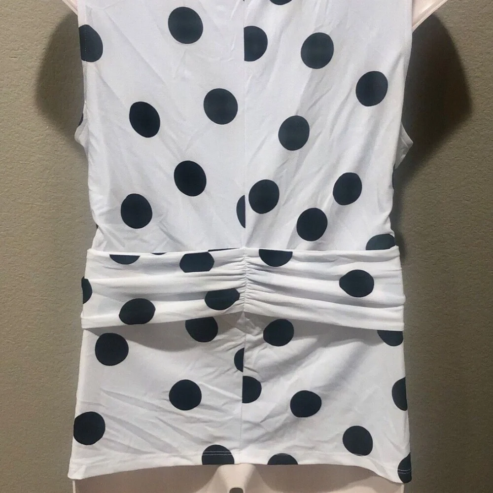 INC Women's White/Black Polka Dot Tie Front Sleeveless Dressy Tank Top Plus 0X - Picture 9 of 11